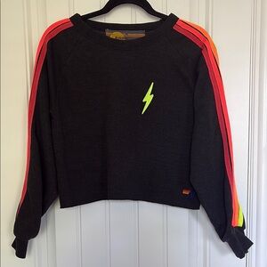 Aviator Nation Embroidered Classics Bolt Cropped Crew Sweatshirt Medium